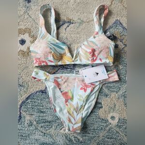 Floral Light Blue Underwire Bikini Set - Women Swim